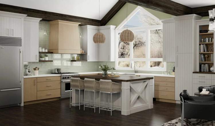 cropped of x island with cashew and white cabinetry